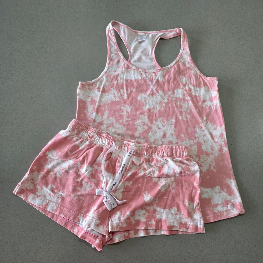 Calvin Klein Womens Pink Tie Dye‎ Pajama Set Tank Top and Shorts Size S/M